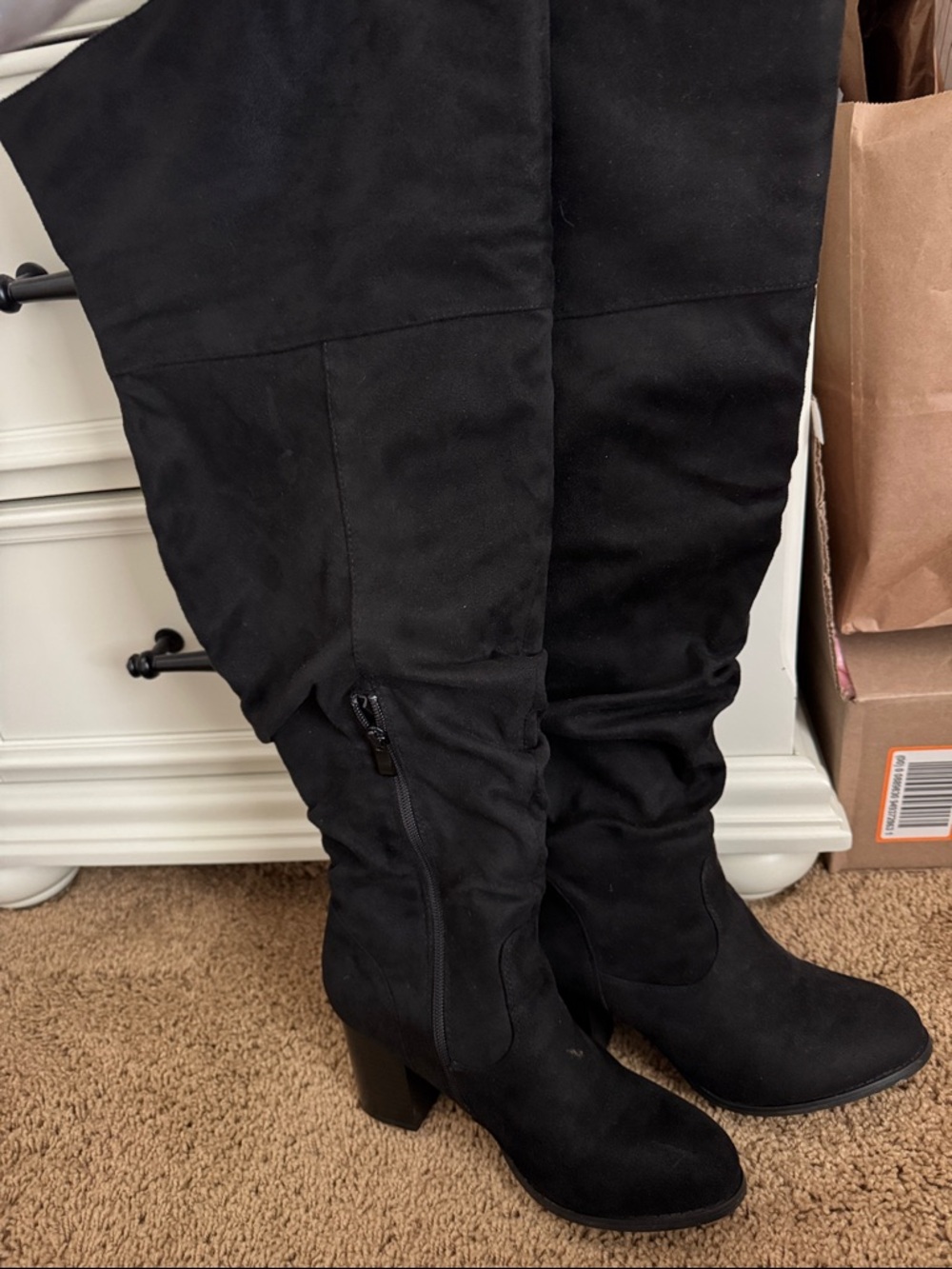 Black Wide Calf Over-the-Knee Block Heel Boots - Women's